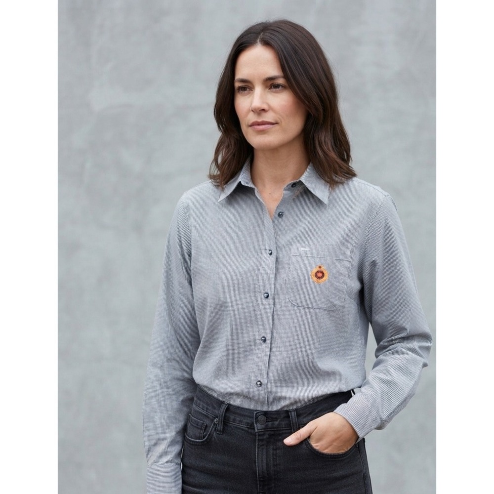 Liz‎ Claiborne Preppy Micro Check Crest Embroidered Button Down Shirt Small